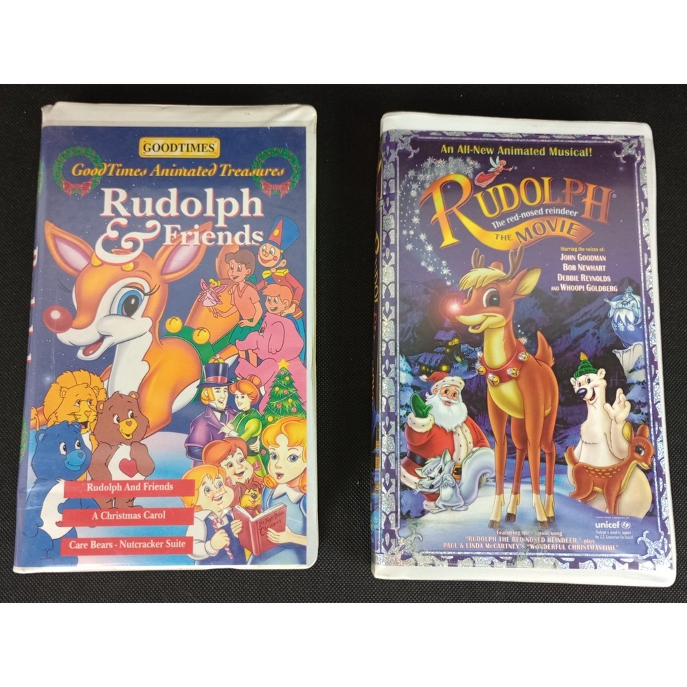 Lot of 2 VHS Clamshell Video Tapes GoodTimes Rudolph & Friends + The Movie